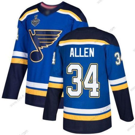 St. Louis Blues #34 Jake Allen Sininen Kotiottelu Aito 2019 Stanley Cup Final Bound Ommeltu Jääkiekko Paita – Miesten