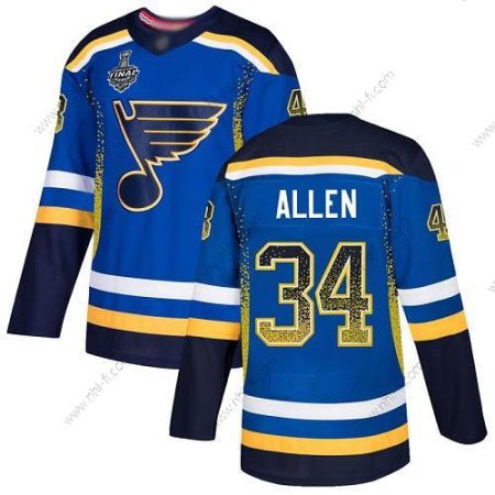 St. Louis Blues #34 Jake Allen Sininen Kotiottelu Aito 2019 Stanley Cup Final Bound Ommeltu Jääkiekko Paita Versio 2 – Miesten