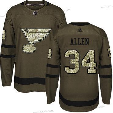 St. Louis Blues #34 Jake Allen Vihreä Salute to Service Ommeltu NHL Paita – Nuoret