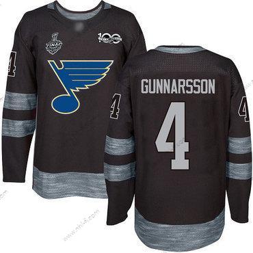 St. Louis Blues #4 Carl Gunnarsson Musta 1917-2017 100th Vuosipäivä 2019 Stanley Cup Final Bound Ommeltu Jääkiekko Paita – Miesten