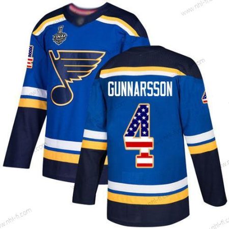 St. Louis Blues #4 Carl Gunnarsson Sininen Kotiottelu Aito USA Flag 2019 Stanley Cup Final Bound Ommeltu Jääkiekko Paita – Miesten