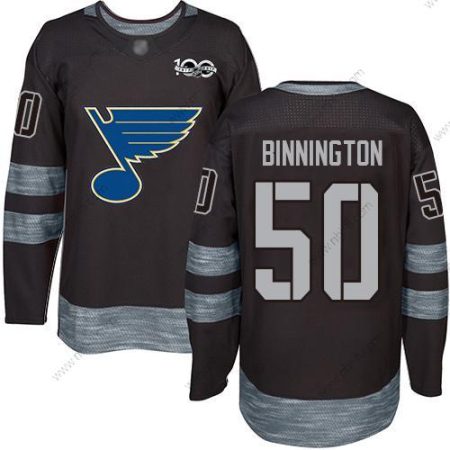 St. Louis Blues #50 Jordan Binnington Musta 1917-2017 100th Vuosipäivä Ommeltu Jääkiekko Paita – Miesten