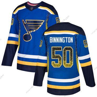 St. Louis Blues #50 Jordan Binnington Sininen Kotiottelu Aito Ommeltu Jääkiekko Paita – Miesten