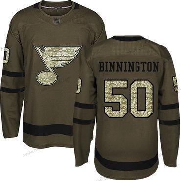 St. Louis Blues #50 Jordan Binnington Vihreä Salute to Service Ommeltu Jääkiekko Paita – Miesten