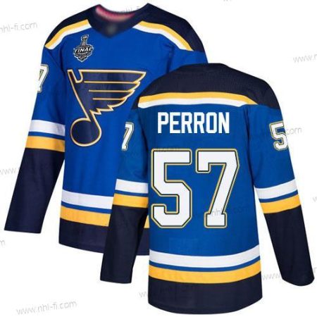 St. Louis Blues #57 David Perron Sininen Kotiottelu Aito 2019 Stanley Cup Final Bound Ommeltu Jääkiekko Paita – Miesten