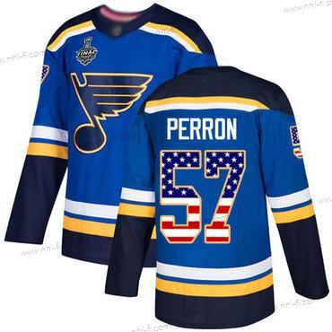 St. Louis Blues #57 David Perron Sininen Kotiottelu Aito USA Flag 2019 Stanley Cup Final Bound Ommeltu Jääkiekko Paita – Miesten