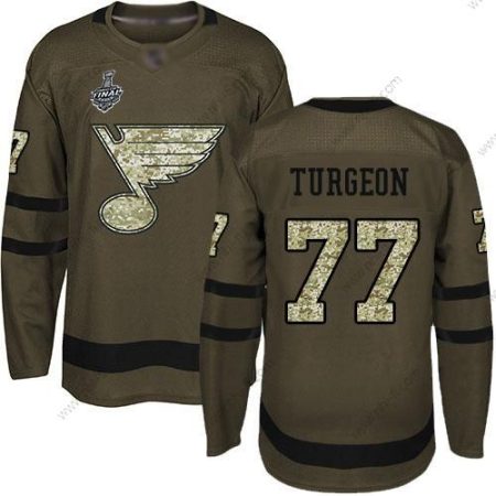 St. Louis Blues #77 Pierre Turgeon Vihreä Salute to Service 2019 Stanley Cup Final Bound Ommeltu Jääkiekko Paita – Miesten