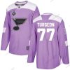 St. Louis Blues #77 Pierre Turgeon Violetti Aito Taistelee syöpää vastaan 2019 Stanley Cup Final Bound Ommeltu Jääkiekko Paita – Miesten