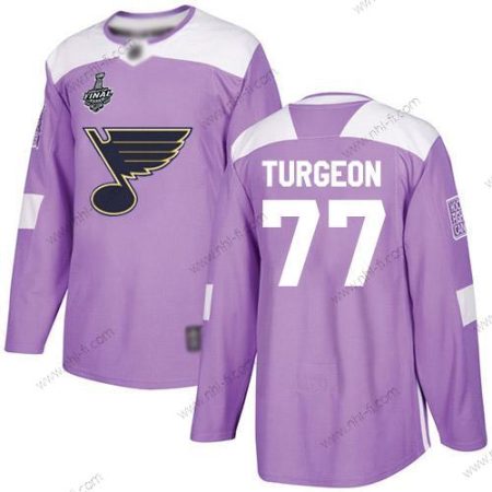 St. Louis Blues #77 Pierre Turgeon Violetti Aito Taistelee syöpää vastaan 2019 Stanley Cup Final Bound Ommeltu Jääkiekko Paita – Miesten