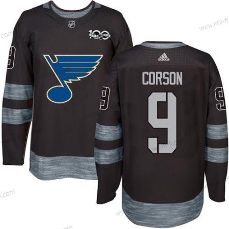 St. Louis Blues #9 Shayne Corson Musta 1917-2017 100th Vuosipäivä Ommeltu NHL Paita – Miesten