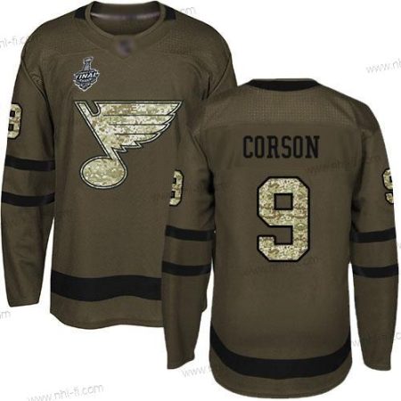 St. Louis Blues #9 Shayne Corson Vihreä Salute to Service 2019 Stanley Cup Final Bound Ommeltu Jääkiekko Paita – Miesten