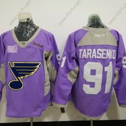 St. Louis Blues #91 Vladimir Tarasenko Violetti Pinkki Jääkiekko Taistelee syöpää vastaan Harjoitus Ommeltu NHL Reebok Jääkiekko Paita – Miesten