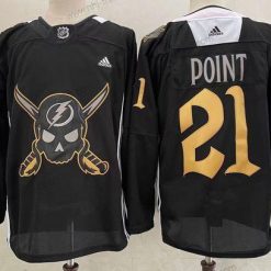 Tampa Bay Lightning #21 Brayden Point Musta Pirate Themed Warmup Aito Paita – Miesten