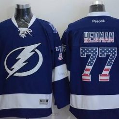 Tampa Bay Lightning #77 Victor Hedman USA Flag Sininen Paita – Miesten