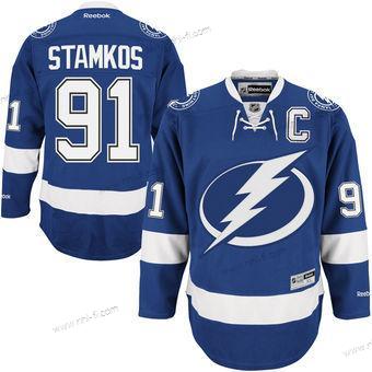 Tampa Bay Lightning #91 Steven Stamkos Reebok Sininen Kotiottelu Captain Premier Paita – Miesten