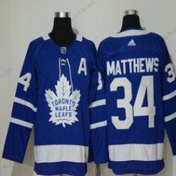 Toronto Maple Leafs #34 Auston Matthews Royal Sininen With A Patch Kotiottelu Ommeltu NHL Paita – Miesten