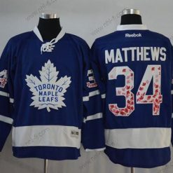 Toronto Maple Leafs #34 Auston Matthews Sininen Kanada Flag Ommeltu NHL Paita – Miesten