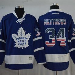 Toronto Maple Leafs #34 Auston Matthews Sininen USA Flag Ommeltu NHL Paita – Miesten