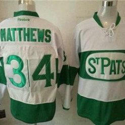 Toronto Maple Leafs #34 Auston Matthews Valkoinen 2017 St. Patrick’S Day Vihreä Ommeltu NHL Reebok Jääkiekko Paita – Miesten