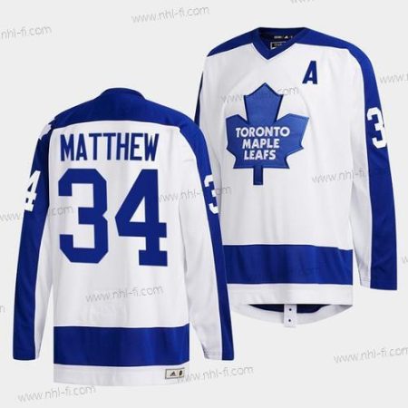 Toronto Maple Leafs #34 Auston Matthews Valkoinen Klassinens Primary Logo Ommeltu Paita – Miesten