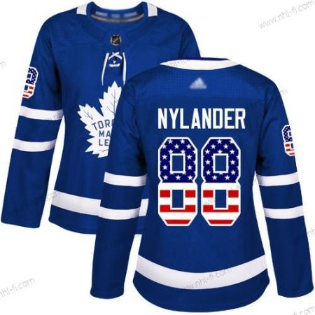 Toronto Maple Leafs #88 William Nylander Sininen Kotiottelu Aito USA Flag Ommeltu Jääkiekko Paita – Naisten