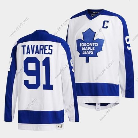 Toronto Maple Leafs #91 John Tavares Valkoinen Klassinens Primary Logo Ommeltu Paita – Miesten