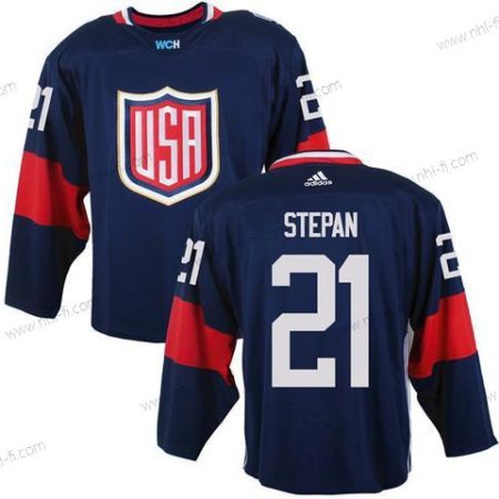 USA maajoukkue #21 Derek Stepan Laivastonsininen Sininen 2016 World Cup Of Jääkiekko Game Paita – Miesten