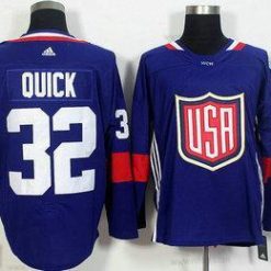 USA maajoukkue #32 Jonathan Quick Laivastonsininen Sininen 2016 World Cup Of Jääkiekko Game Paita – Miesten