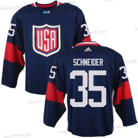 USA maajoukkue #35 Cory Schneider Laivastonsininen Sininen 2016 World Cup Of Jääkiekko Game Paita – Miesten