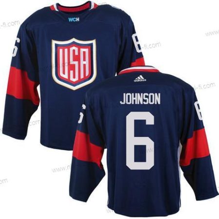 USA maajoukkue #6 Erik Johnson Laivastonsininen Sininen 2016 World Cup Of Jääkiekko Game Paita – Miesten