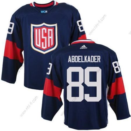 USA maajoukkue #89 Justin Abdelkader Laivastonsininen Sininen 2016 World Cup Of Jääkiekko Game Paita – Miesten