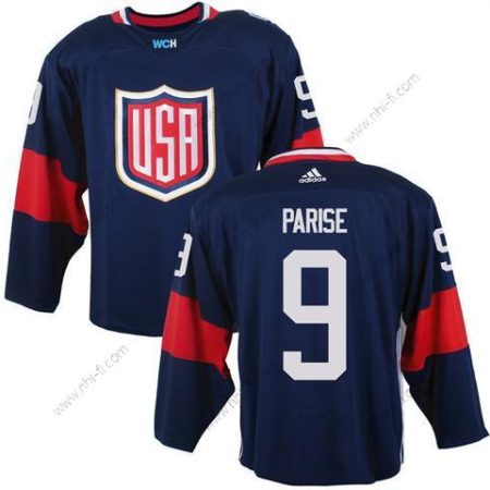 USA maajoukkue #9 Zach Parise Laivastonsininen Sininen 2016 World Cup Of Jääkiekko Game Paita – Miesten