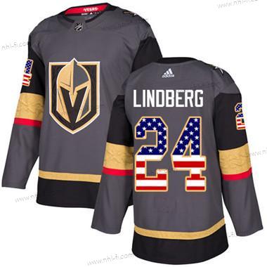 Vegas Golden Knights #24 Oscar Lindberg Harmaa Kotiottelu Aito USA Flag Ommeltu NHL Paita – Nuoret