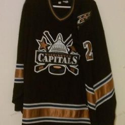 Washington Capitals #2 Ken Klee Game Worn Musta Reebok Paita – Miesten