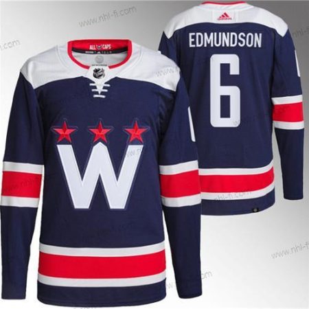 Washington Capitals #6 Joel Edmundson Laivastonsininen Ommeltu Paita – Miesten