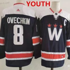 Washington Capitals #8 Alex Ovechkin New Laivastonsininen Sininen Ommeltu NHL Paita – Nuoret