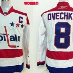 Washington Capitals #8 Alex Ovechkin Valkoinen Vieras Paita – Naisten