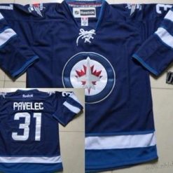 Winnipeg Jets #31 Ondrej Pavelec Laivastonsininen Sininen Paita – Miesten