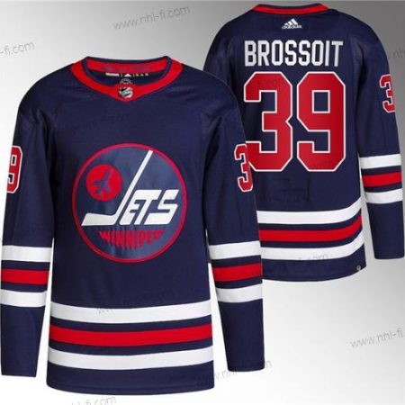 Winnipeg Jets #39 Laurent Brossoit 2021-22 Laivastonsininen Ommeltu Paita – Miesten