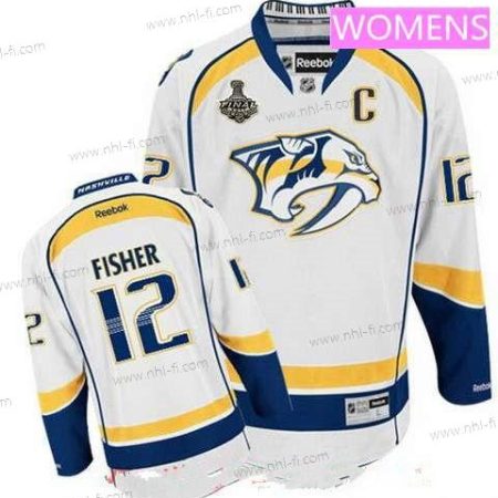 WoNashville Predators #12 Mike Fisher Valkoinen 2017 Stanley Cup Finals C Patch Ommeltu NHL Reebok Jääkiekko Paita – Miesten