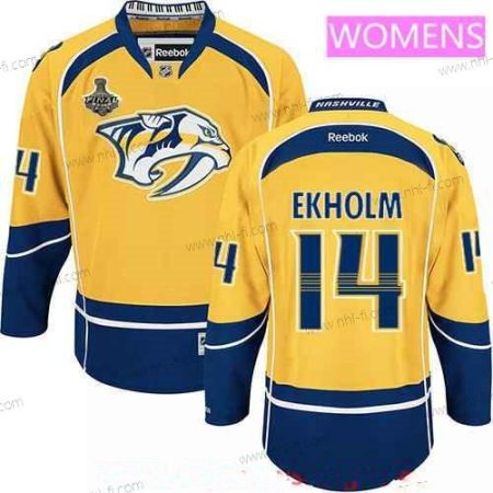 WoNashville Predators #14 Mattias Ekholm Keltainen 2017 Stanley Cup Finals Patch Ommeltu NHL Reebok Jääkiekko Paita – Miesten