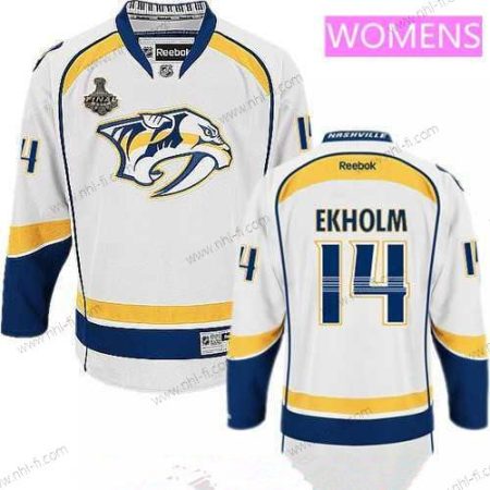 WoNashville Predators #14 Mattias Ekholm Valkoinen 2017 Stanley Cup Finals Patch Ommeltu NHL Reebok Jääkiekko Paita – Miesten