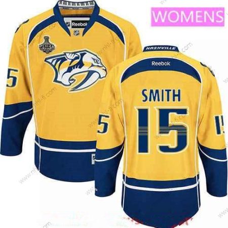 WoNashville Predators #15 Craig Smith Keltainen 2017 Stanley Cup Finals Patch Ommeltu NHL Reebok Jääkiekko Paita – Miesten