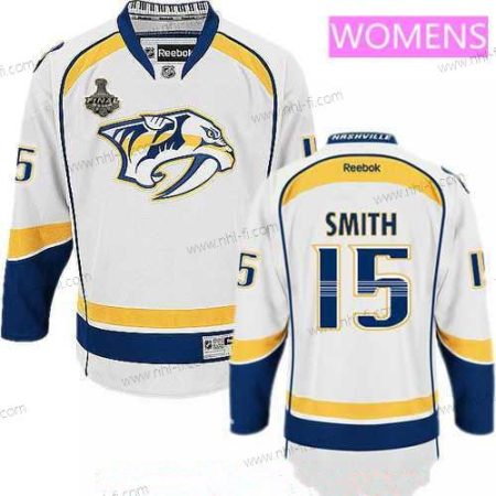 WoNashville Predators #15 Craig Smith Valkoinen 2017 Stanley Cup Finals Patch Ommeltu NHL Reebok Jääkiekko Paita – Miesten