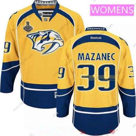 WoNashville Predators #39 Marek Mazanec Keltainen 2017 Stanley Cup Finals Patch Ommeltu NHL Reebok Jääkiekko Paita – Miesten