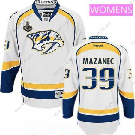 WoNashville Predators #39 Marek Mazanec Valkoinen 2017 Stanley Cup Finals Patch Ommeltu NHL Reebok Jääkiekko Paita – Miesten