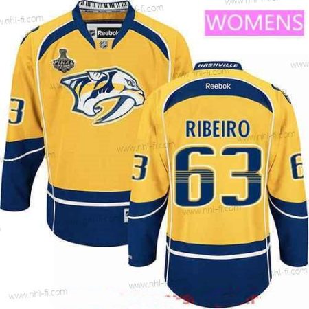 WoNashville Predators #63 Mike Ribeiro Keltainen 2017 Stanley Cup Finals Patch Ommeltu NHL Reebok Jääkiekko Paita – Miesten