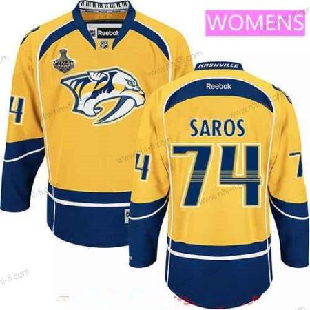 WoNashville Predators #74 Juuse Saros Keltainen 2017 Stanley Cup Finals Patch Ommeltu NHL Reebok Jääkiekko Paita – Miesten