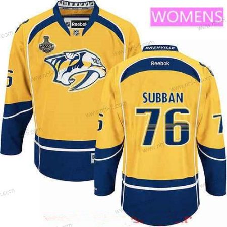 WoNashville Predators #76 P.K. Subban Keltainen 2017 Stanley Cup Finals Patch Ommeltu NHL Reebok Jääkiekko Paita – Miesten