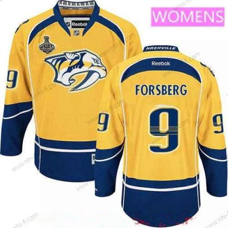 WoNashville Predators #9 Filip Forsberg Keltainen 2017 Stanley Cup Finals Patch Ommeltu NHL Reebok Jääkiekko Paita – Miesten